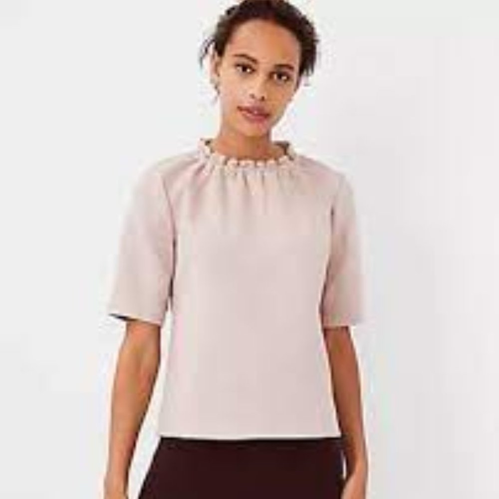 NWT Faux Suede Ruffle Neck Top - Ann Taylor